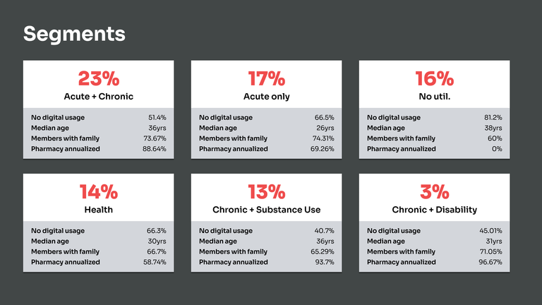 A screenshot depicting user segment statistics