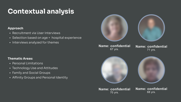 A slide from a research deck with blurred faces of research participants