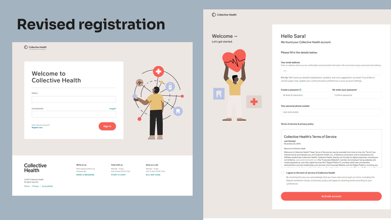 Example revisions to registration screens